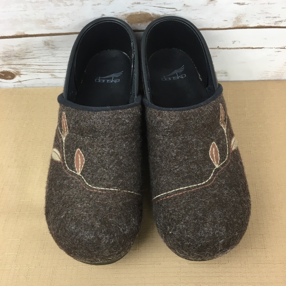 Dansko Brown Wool Floral Clogs